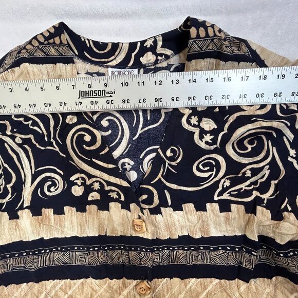 Vintage Brownstone Studio Womens Button-Front Tunic Top Black Abstract Print - Picture 4 of 7